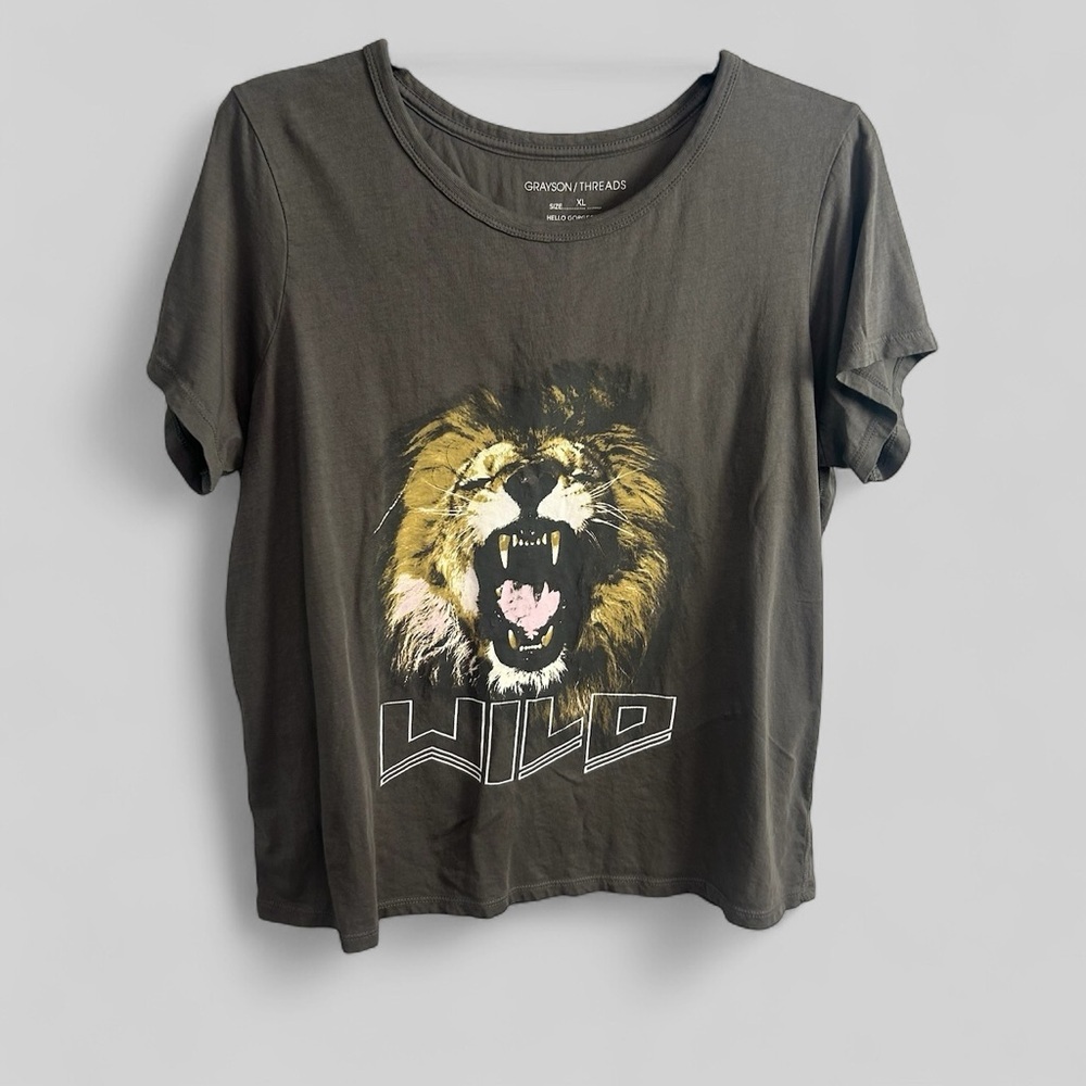 Grayson Threads Lion graphic wild grey tee size XL cotton ladies retro emo chic